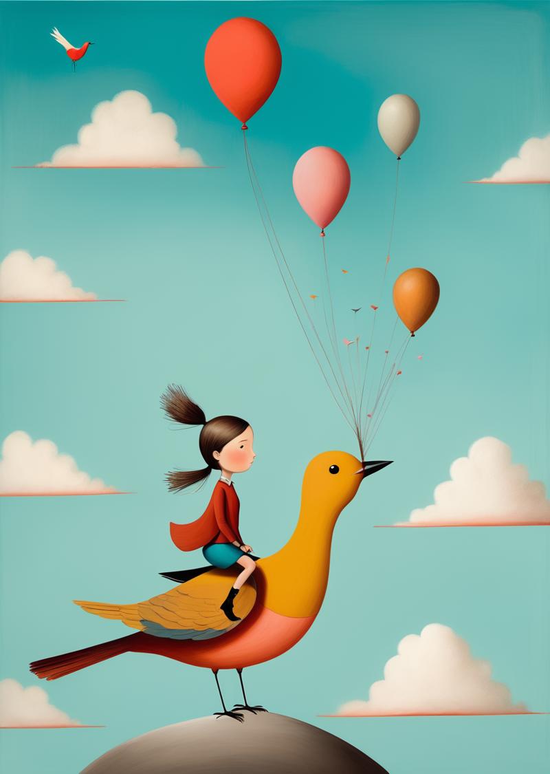 00469-3923184335-1girl riding a bird _abstract _cartoon  surreal, whimsical_ (by Oliver Jeffers).png